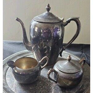 F.B. Rogers Silver Co. 3-Piece Tea or Coffee Set 2311 - 1883 Silver on Copper